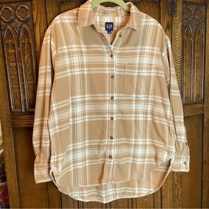 Gap Long Sleeve Camel Plaid Flannel Shirt
